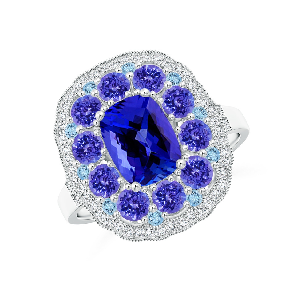 8x6mm AAAA Cushion Tanzanite Cocktail Ring with Milgrain Detailing in White Gold 