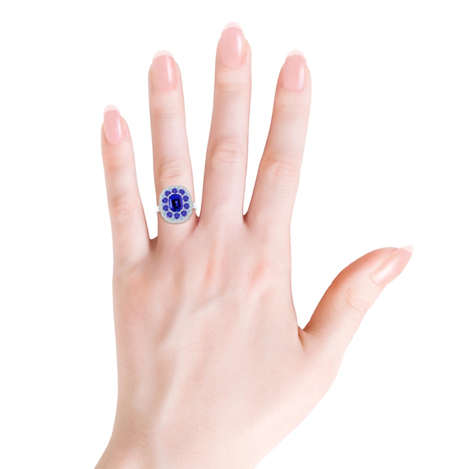 8x6mm AAAA Cushion Tanzanite Cocktail Ring with Milgrain Detailing in White Gold Product Image