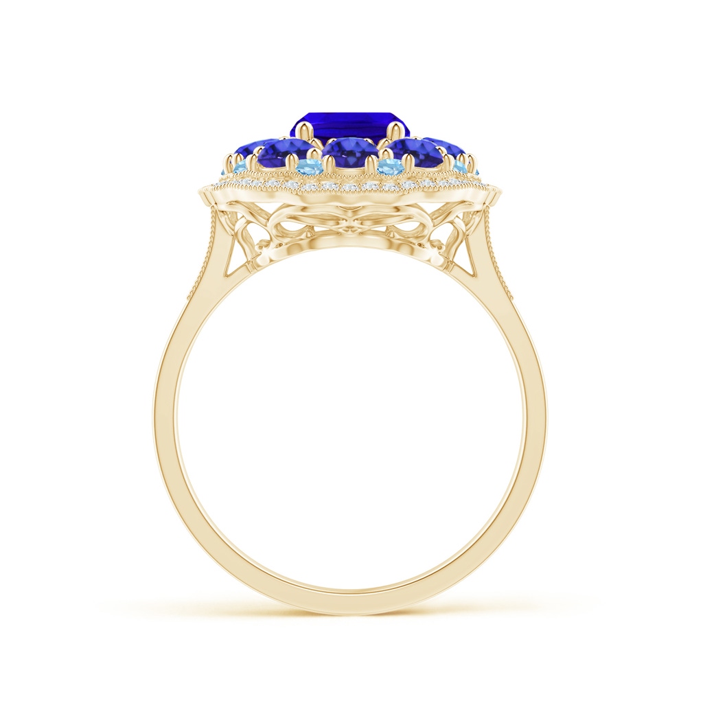 8x6mm AAAA Cushion Tanzanite Cocktail Ring with Milgrain Detailing in Yellow Gold Product Image