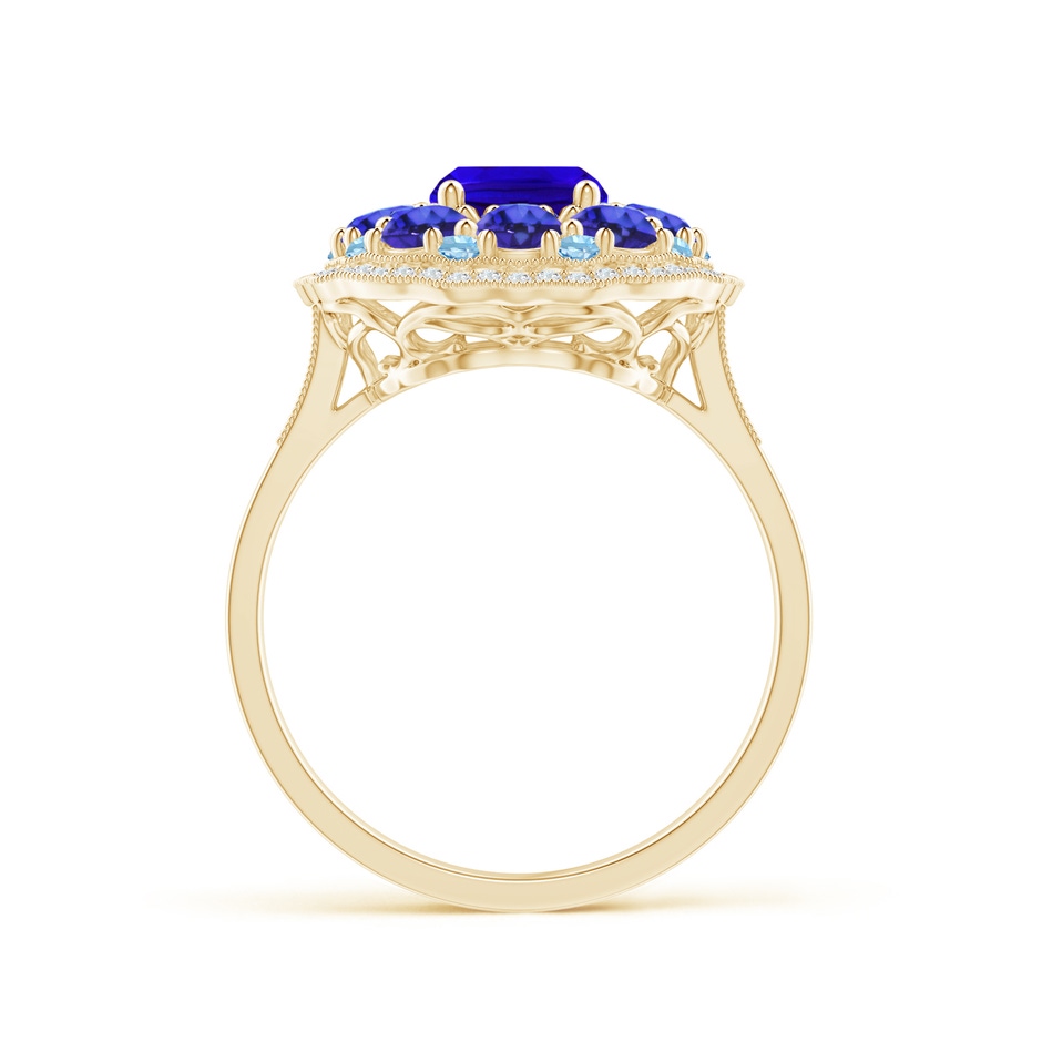 8x6mm AAAA Cushion Tanzanite Cocktail Ring with Milgrain Detailing in Yellow Gold Product Image
