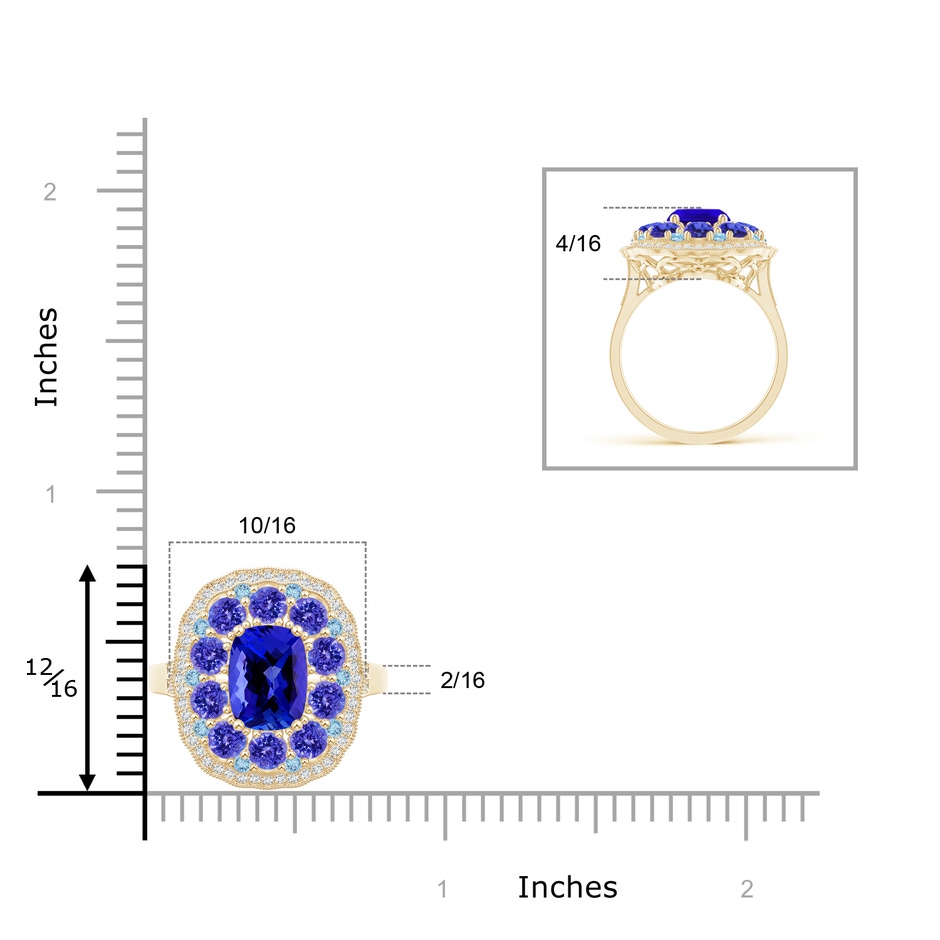 8x6mm AAAA Cushion Tanzanite Cocktail Ring with Milgrain Detailing in Yellow Gold Product Image