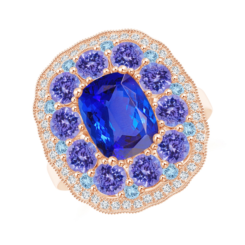 9x7mm AAA Cushion Tanzanite Cocktail Ring with Milgrain Detailing in Rose Gold 