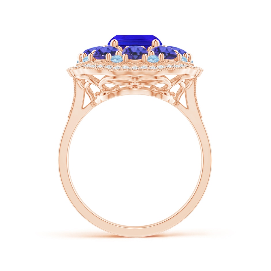 9x7mm AAA Cushion Tanzanite Cocktail Ring with Milgrain Detailing in Rose Gold product image