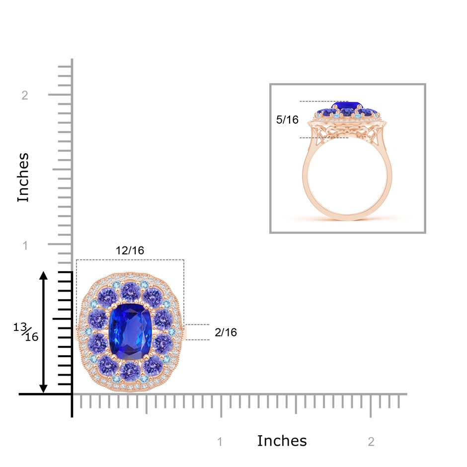 9x7mm AAA Cushion Tanzanite Cocktail Ring with Milgrain Detailing in Rose Gold product image