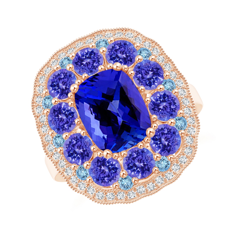 9x7mm AAAA Cushion Tanzanite Cocktail Ring with Milgrain Detailing in Rose Gold 