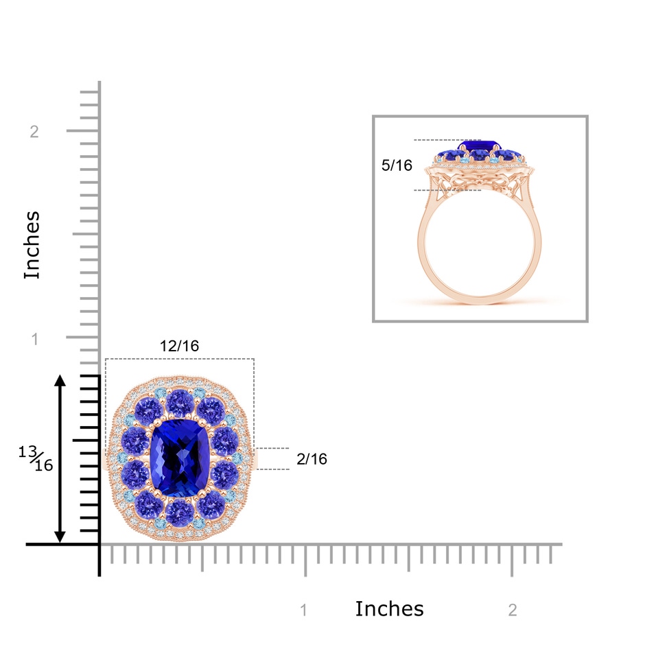 9x7mm AAAA Cushion Tanzanite Cocktail Ring with Milgrain Detailing in Rose Gold Product Image