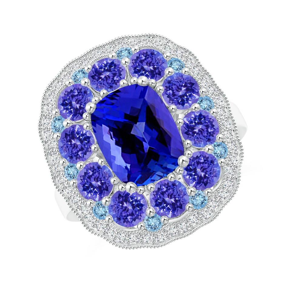 9x7mm AAAA Cushion Tanzanite Cocktail Ring with Milgrain Detailing in White Gold 