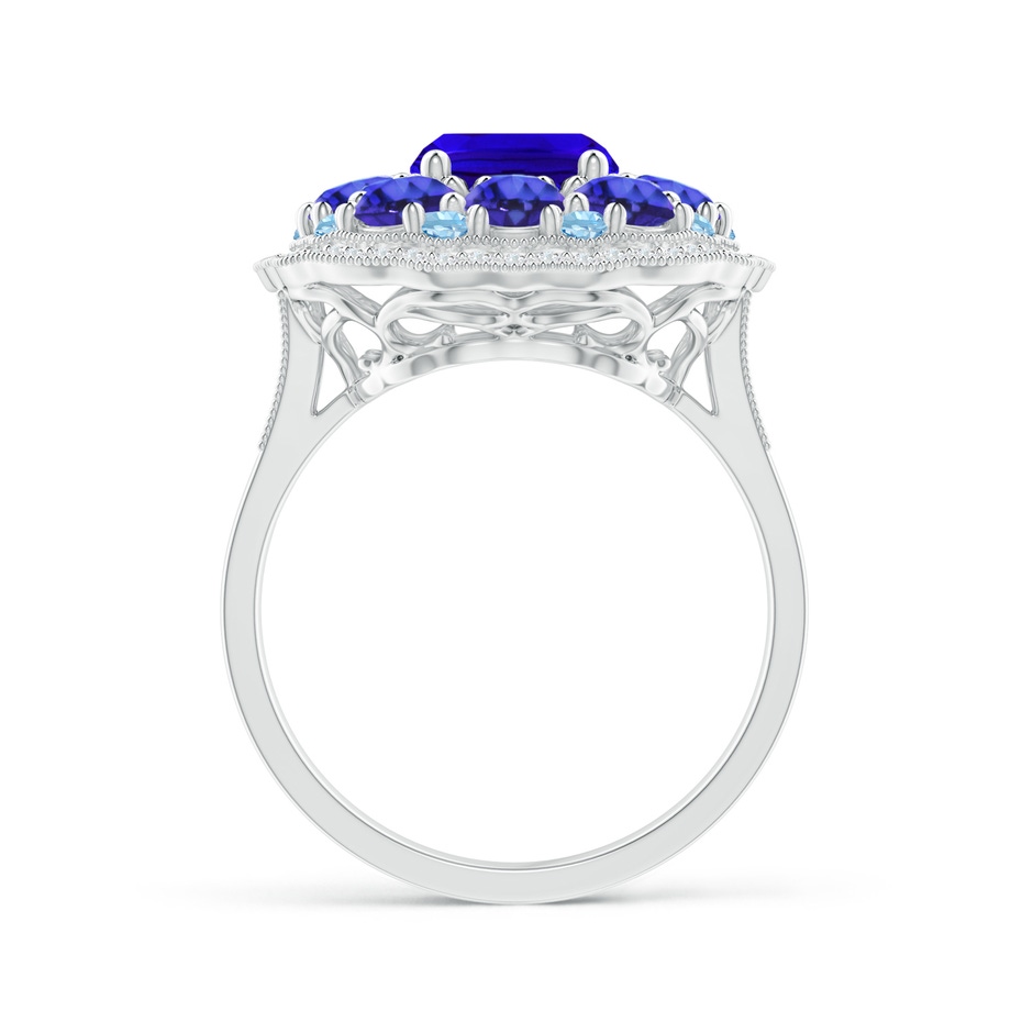 9x7mm AAAA Cushion Tanzanite Cocktail Ring with Milgrain Detailing in White Gold product image