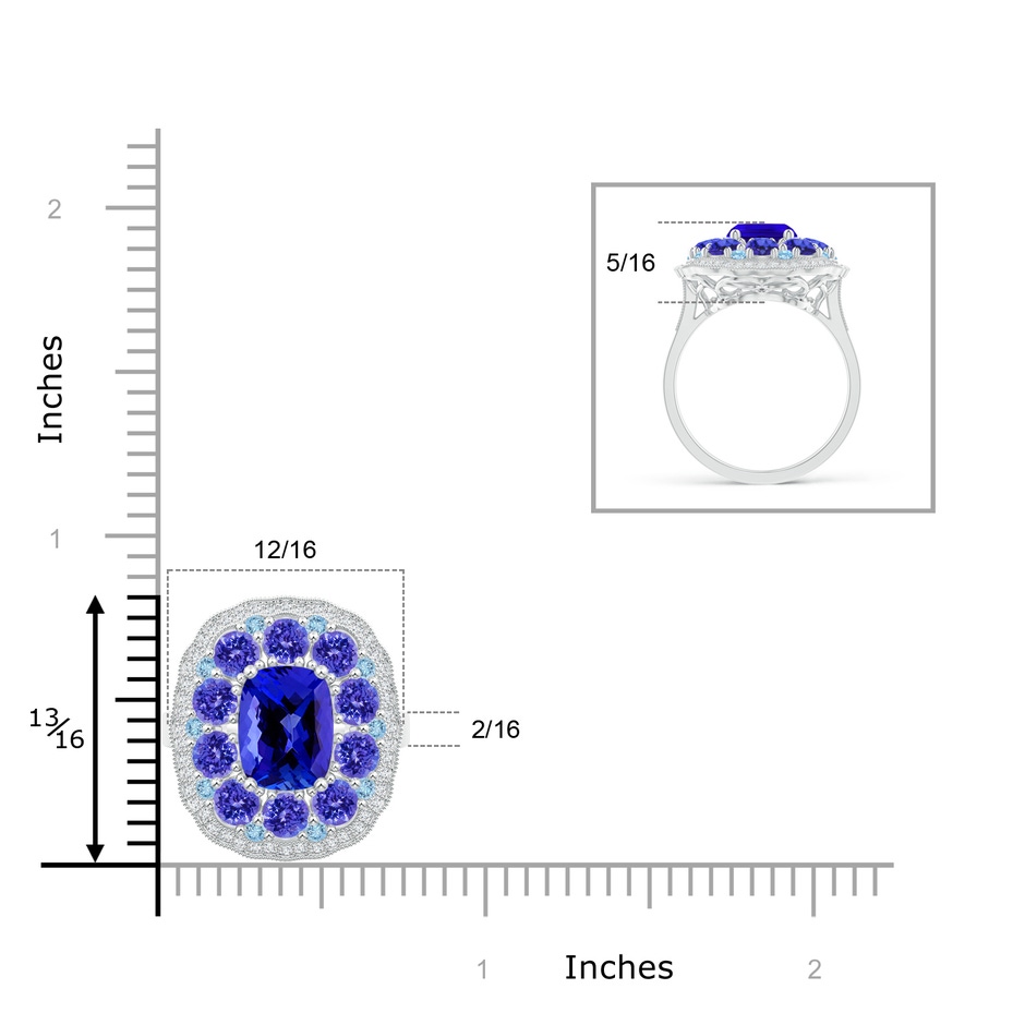9x7mm AAAA Cushion Tanzanite Cocktail Ring with Milgrain Detailing in White Gold product image