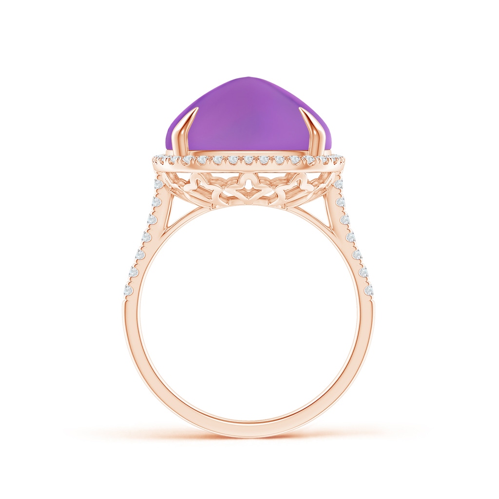 13mm AAA Sugarloaf Cabochon Amethyst Ring with Diamond Halo in Rose Gold Product Image