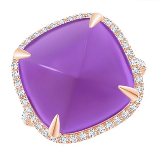 15mm AAA Sugarloaf Cabochon Amethyst Ring with Diamond Halo in Rose Gold