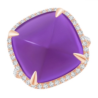 15mm AAAA Sugarloaf Cabochon Amethyst Ring with Diamond Halo in Rose Gold