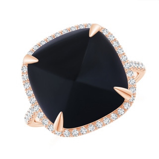 13mm AAA Sugarloaf Cabochon Black Onyx Ring with Diamond Halo in 9K Rose Gold