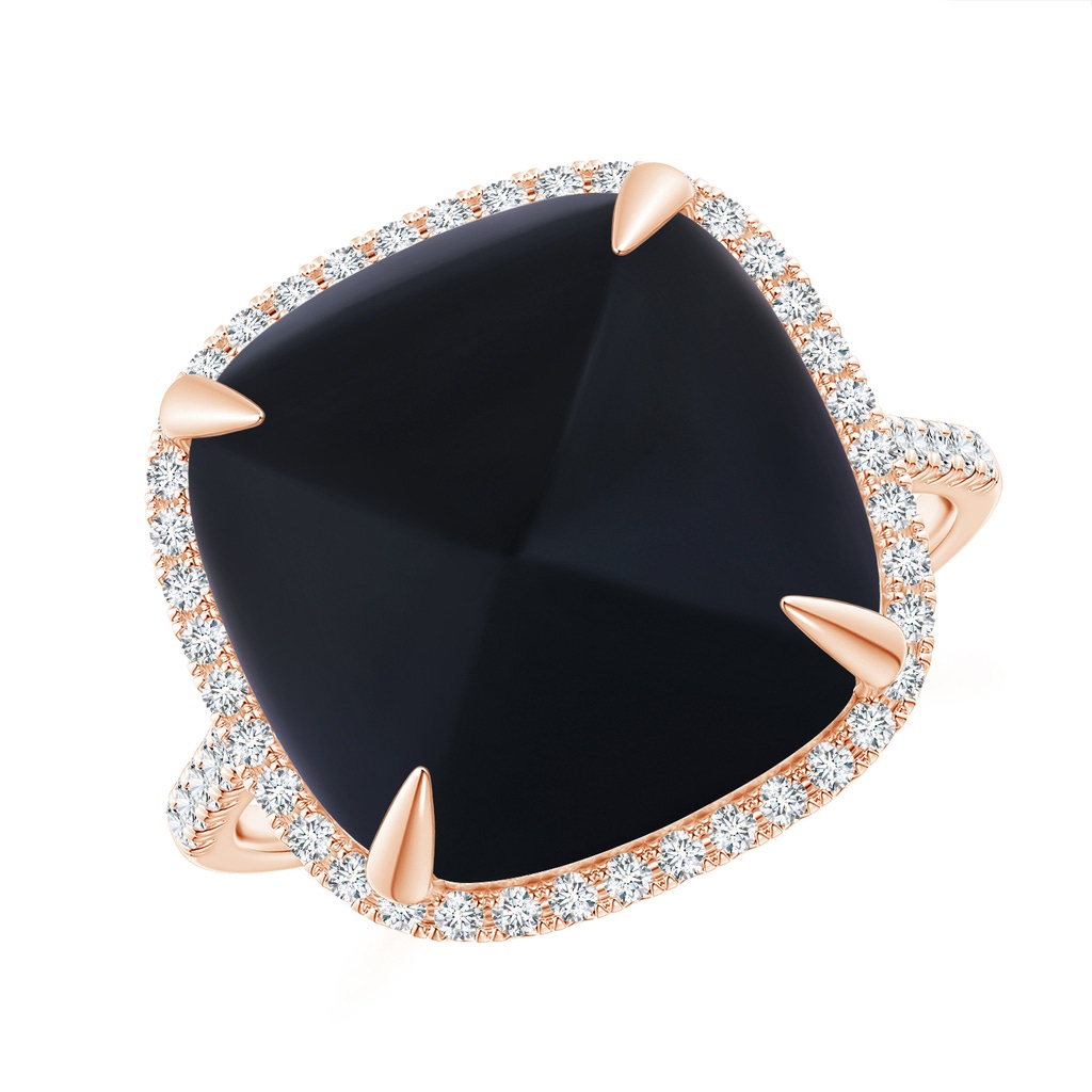 13mm AAA Sugarloaf Cabochon Black Onyx Ring with Diamond Halo in Rose Gold