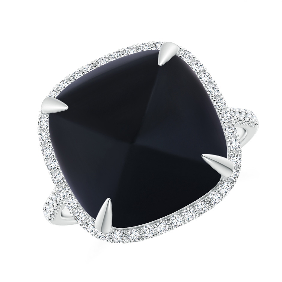 13mm AAA Sugarloaf Cabochon Black Onyx Ring with Diamond Halo in White Gold 