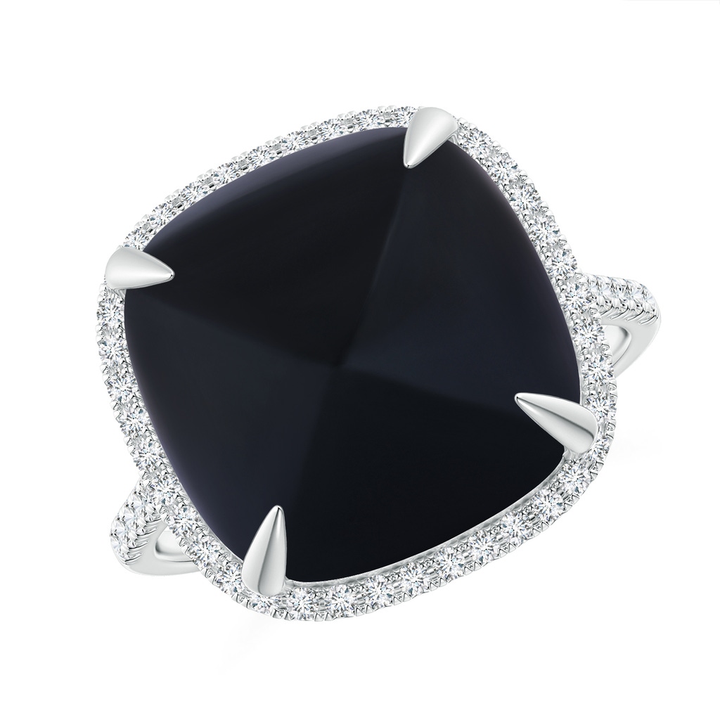 13mm AAA Sugarloaf Cabochon Black Onyx Ring with Diamond Halo in White Gold