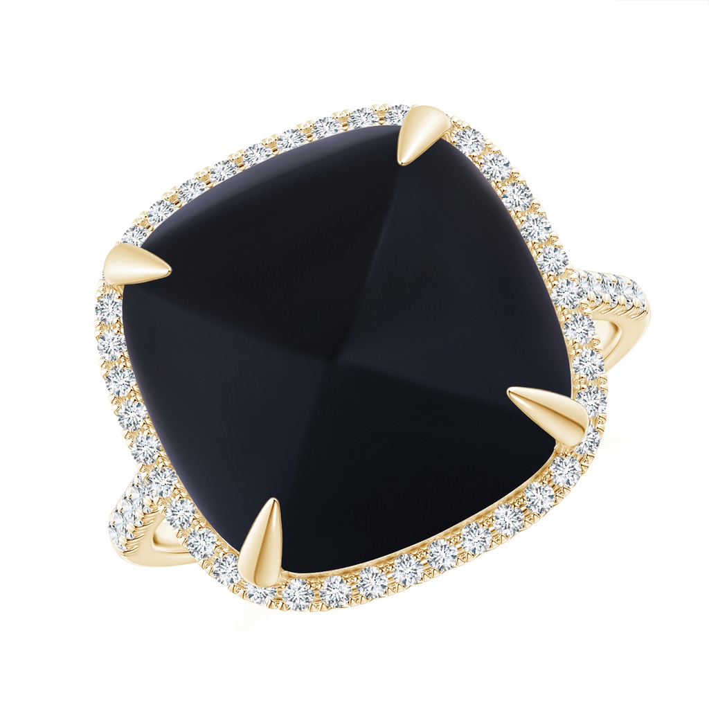 13mm AAA Sugarloaf Cabochon Black Onyx Ring with Diamond Halo in Yellow Gold