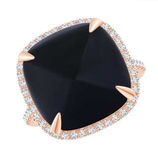 14mm AAA Sugarloaf Cabochon Black Onyx Ring with Diamond Halo in Rose Gold