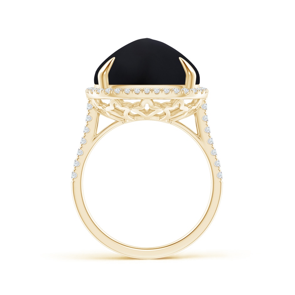 14mm AAA Sugarloaf Cabochon Black Onyx Ring with Diamond Halo in Yellow Gold product image