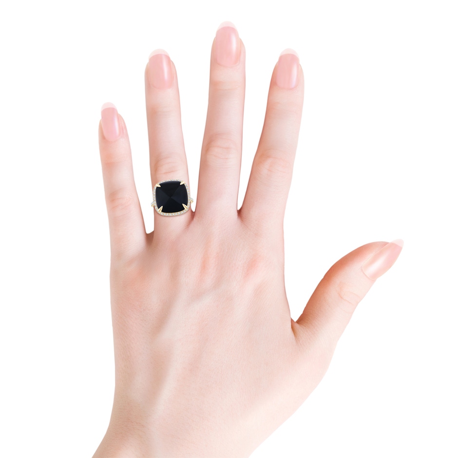 14mm AAA Sugarloaf Cabochon Black Onyx Ring with Diamond Halo in Yellow Gold product image