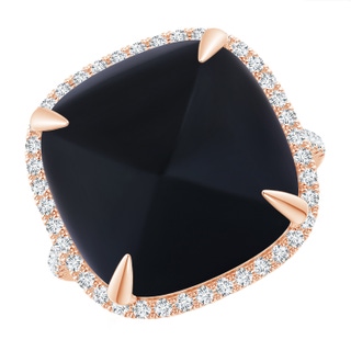 15mm AAA Sugarloaf Cabochon Black Onyx Ring with Diamond Halo in Rose Gold