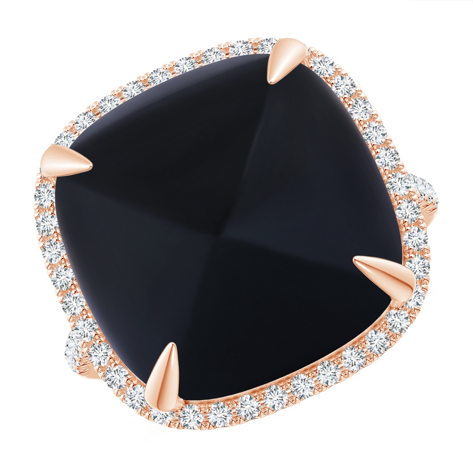 15mm AAA Sugarloaf Cabochon Black Onyx Ring with Diamond Halo in Rose Gold 