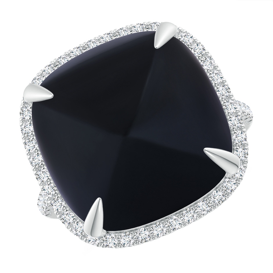 15mm AAA Sugarloaf Cabochon Black Onyx Ring with Diamond Halo in White Gold 