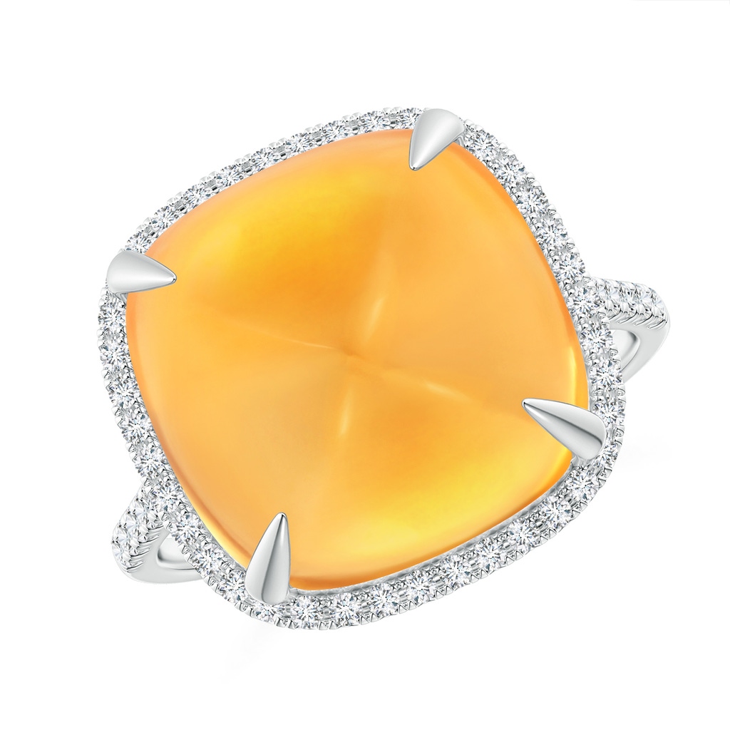13mm AAA Sugarloaf Cabochon Citrine Ring with Diamond Halo in White Gold