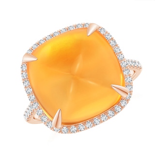 13mm AAAA Sugarloaf Cabochon Citrine Ring with Diamond Halo in Rose Gold