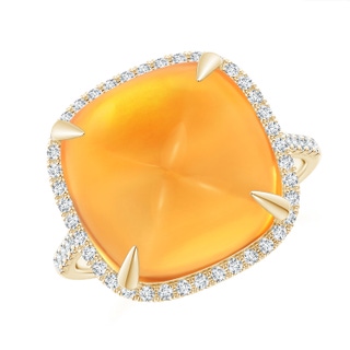 13mm AAAA Sugarloaf Cabochon Citrine Ring with Diamond Halo in Yellow Gold