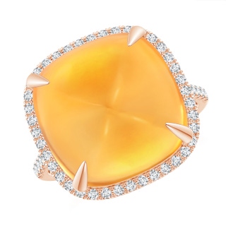 14mm AAA Sugarloaf Cabochon Citrine Ring with Diamond Halo in Rose Gold