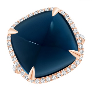 15mm AAAA Sugarloaf Cabochon London Blue Topaz Ring with Diamond Halo in Rose Gold