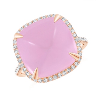 13mm AAAA Sugarloaf Cabochon Rose Quartz Ring with Diamond Halo in Rose Gold
