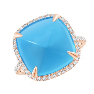 13mm AAA Sugarloaf Cabochon Swiss Blue Topaz Ring with Diamond Halo in Rose Gold