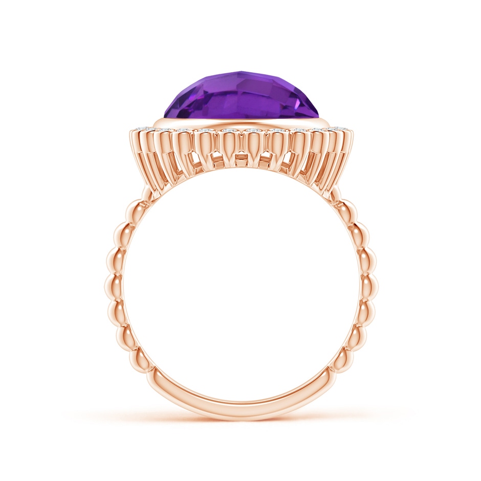 11mm AAA Bezel Set Round Amethyst Ring with Beaded Shank in Rose Gold product image