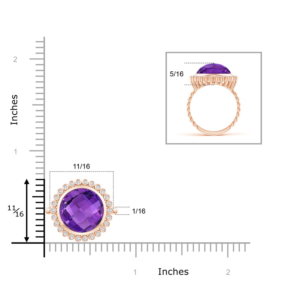 11mm AAA Bezel Set Round Amethyst Ring with Beaded Shank in Rose Gold product image