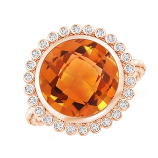 11mm AAAA Bezel Set Round Citrine Ring with Beaded Shank in Rose Gold