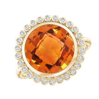 11mm AAAA Bezel Set Round Citrine Ring with Beaded Shank in Yellow Gold