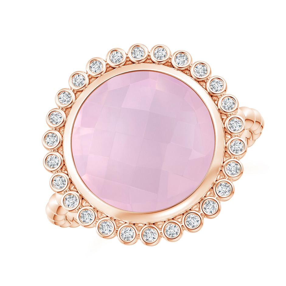 11mm AAA Bezel Set Round Rose Quartz Ring with Beaded Shank in Rose Gold 