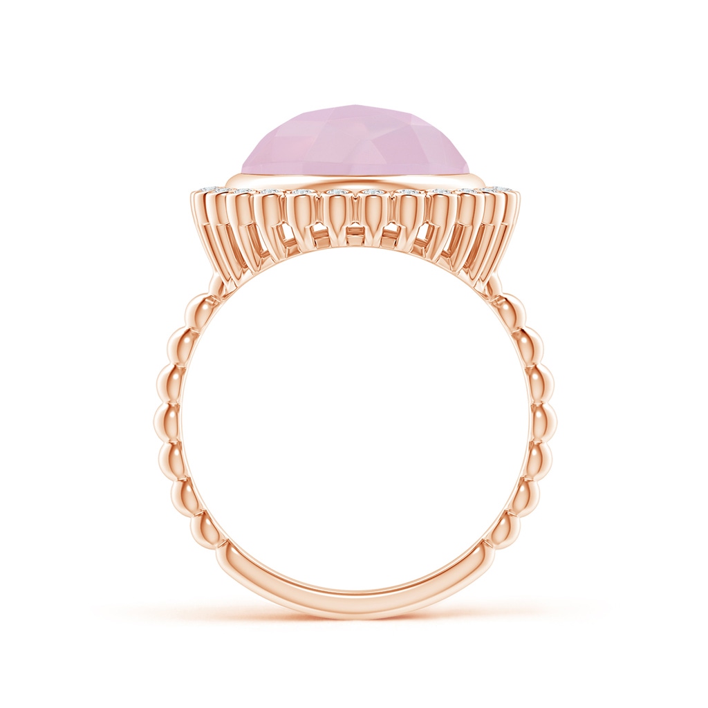 11mm AAA Bezel Set Round Rose Quartz Ring with Beaded Shank in Rose Gold Product Image