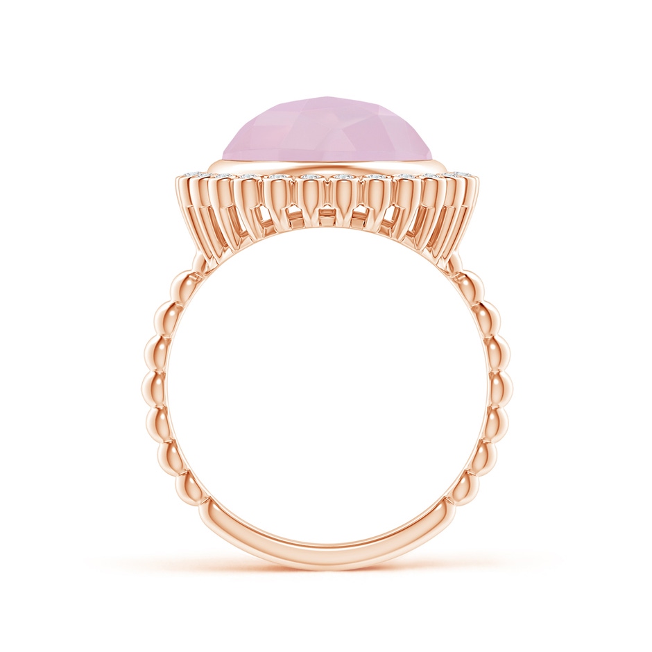 11mm AAA Bezel Set Round Rose Quartz Ring with Beaded Shank in Rose Gold product image