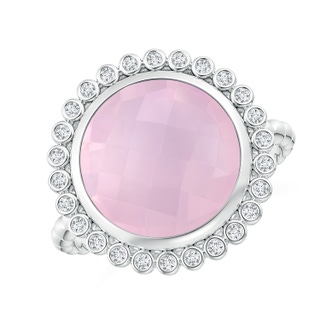 11mm AAA Bezel Set Round Rose Quartz Ring with Beaded Shank in White Gold
