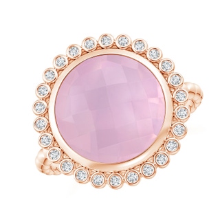 11mm AAAA Bezel Set Round Rose Quartz Ring with Beaded Shank in Rose Gold