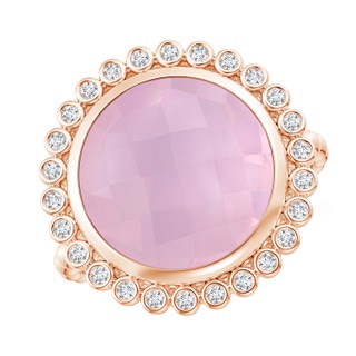 12mm AAAA Bezel Set Round Rose Quartz Ring with Beaded Shank in Rose Gold