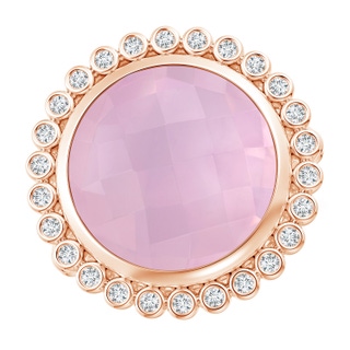 13mm AAAA Bezel Set Round Rose Quartz Ring with Beaded Shank in Rose Gold