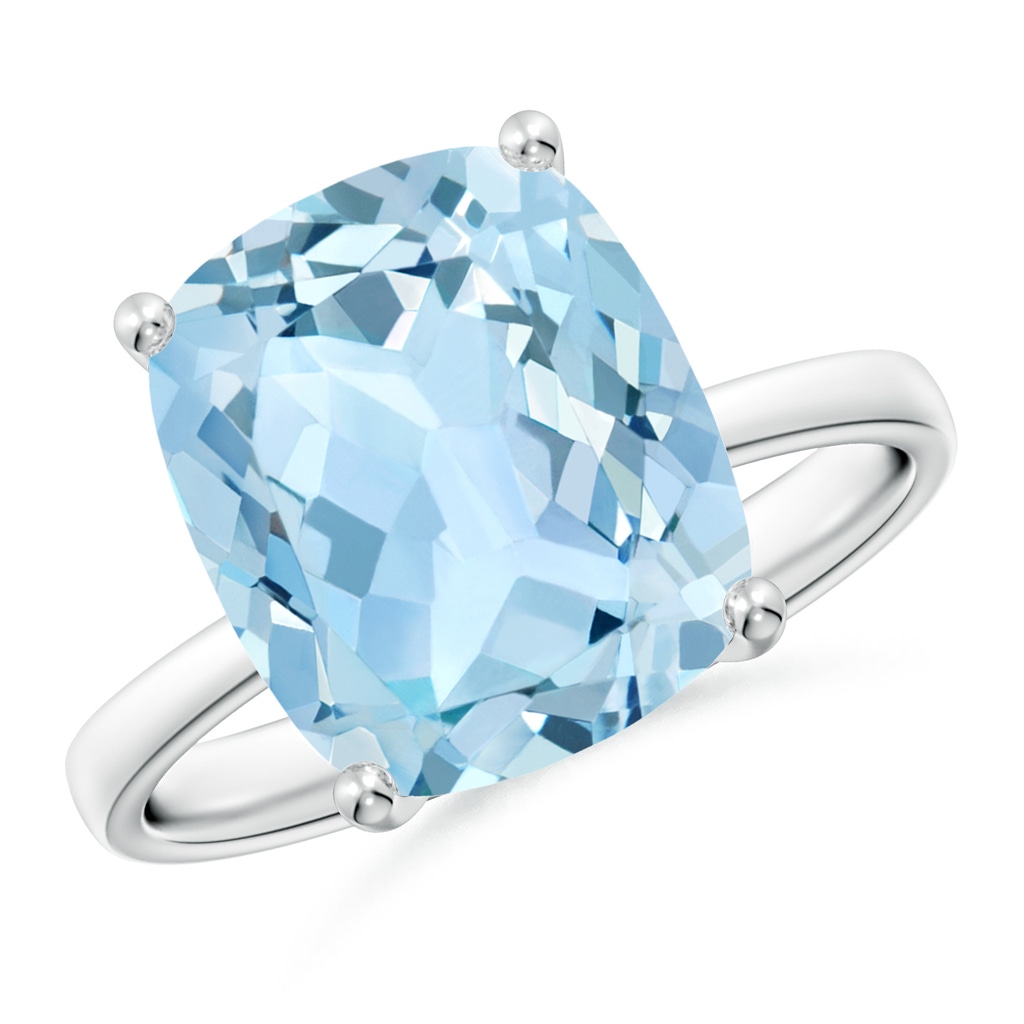 12x10mm AAA Prong-Set Cushion Aquamarine Cocktail Ring in White Gold