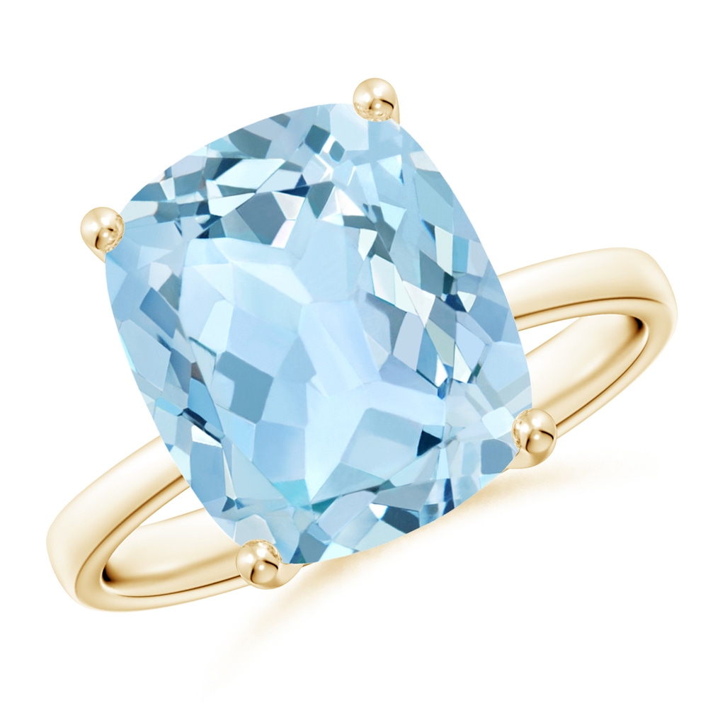 12x10mm AAA Prong-Set Cushion Aquamarine Cocktail Ring in Yellow Gold