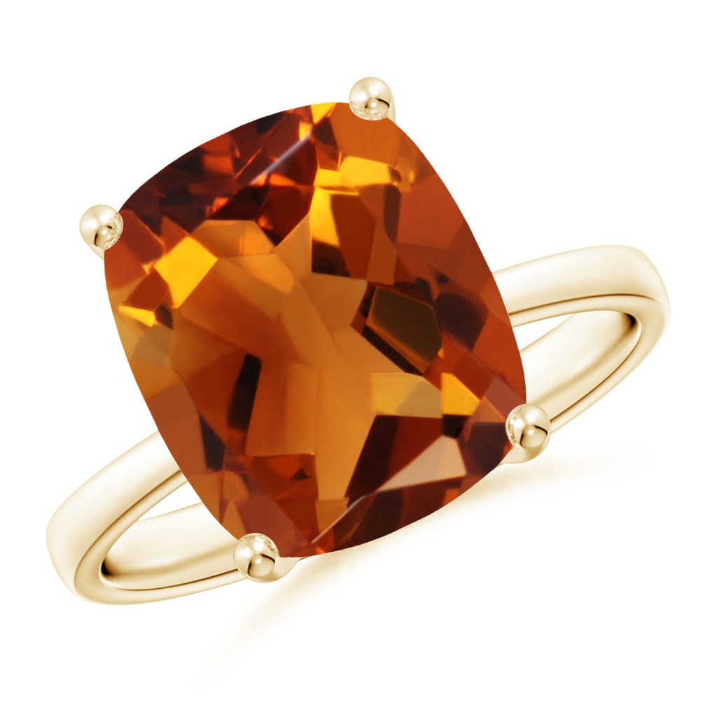 12x10mm AAAA Prong-Set Cushion Citrine Cocktail Ring in Yellow Gold