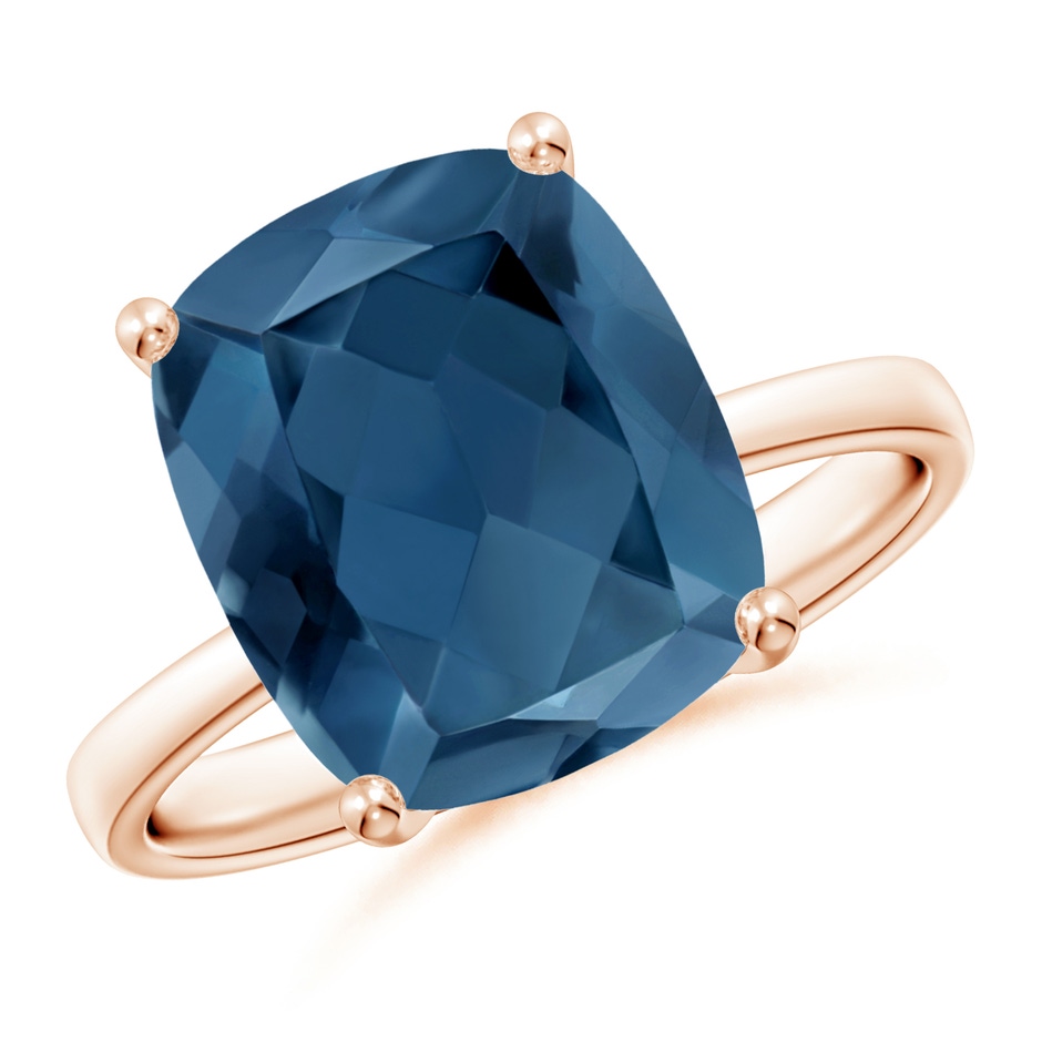 12x10mm A Prong-Set Cushion London Blue Topaz Cocktail Ring in Rose Gold 