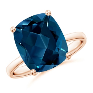 12x10mm AAAA Prong-Set Cushion London Blue Topaz Cocktail Ring in Rose Gold